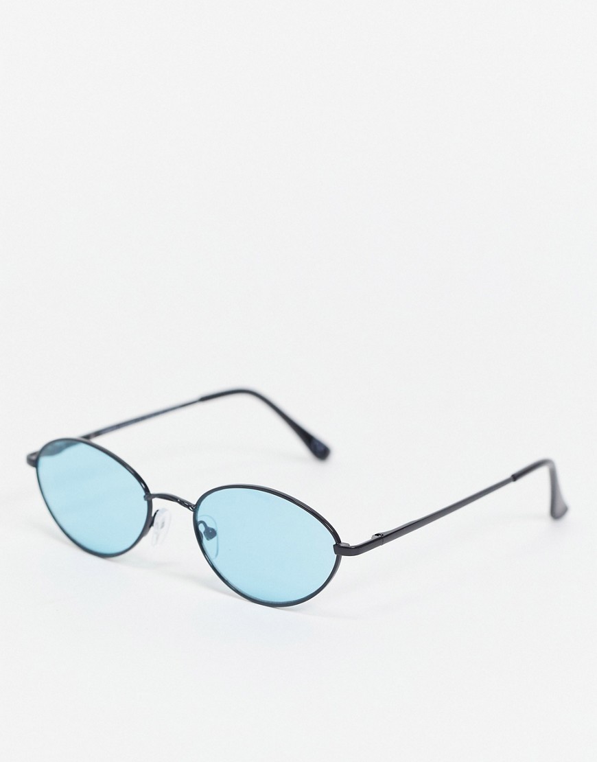 ASOS DESIGN - Ronde zonnebril met turquoise glazen in zwart