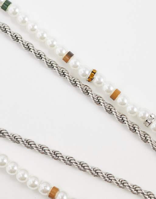 ASOS DESIGN - Rondell - Pack de 2 collares dorados de cadena de cuerda y perlas sintéticas, 4 de 4