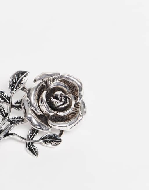 ASOS DESIGN - Roosvormige 3D broches in gepolijst zilver, 2 van 3
