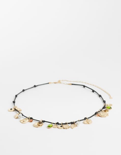 ASOS DESIGN rope belt with charms in black - view 1