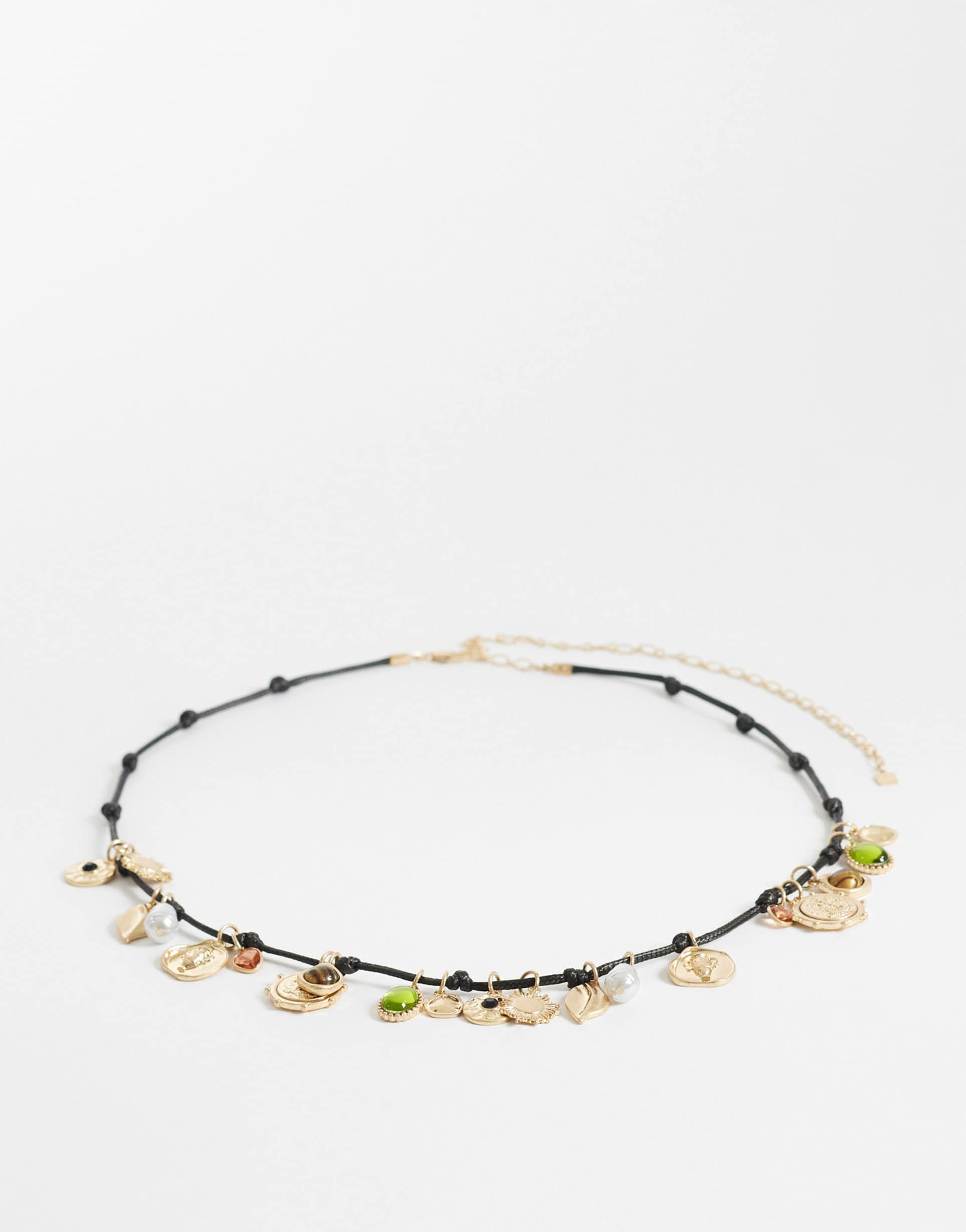 asos design rope belt with charms in black