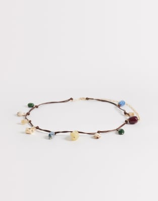 Asos Design Rope Belt With Shells & Resin Beads-black In Green