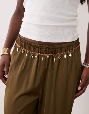 Asos Design Rope Detailed Belly Chain With Heart Pendant-multi