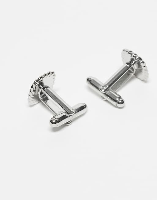 ASOS DESIGN rope textured edge rectangle cufflinks in silver tone, 3 of 3