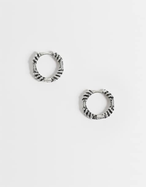 ASOS DESIGN rope textured hoop earrings in burnished silver tone - view 1