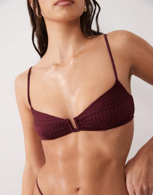 ASOS DESIGN – Rory – Bärröd, ribbad bikiniöverdel med v-bygel, 2 av 4