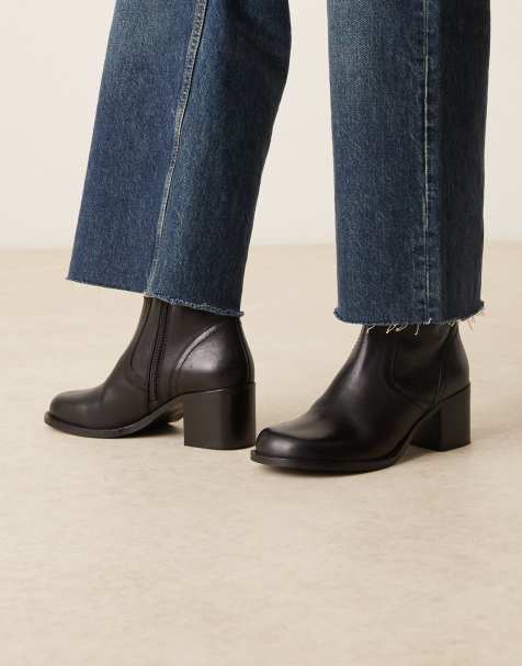 ASOS DESIGN Rory leather round toe heeled ankle boots in black - view 1