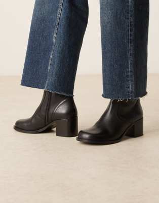 ASOS DESIGN - Rory - Leder-Stiefeletten in Schwarz mit runder Zehenpartie und Absatz