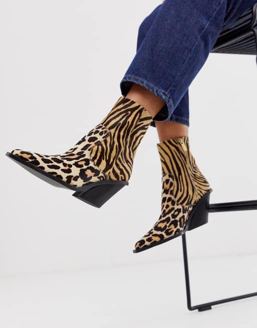 ASOS DESIGN Rory Premium leren Westernlaarzen met dierenprint