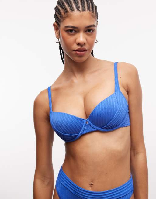 ASOS DESIGN – Rory – Sintra – Blå, ribbad bikiniöverdel med push up-effekt och bygel, 2 av 4