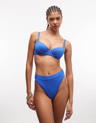 Asos Design Rory Sintra Spliced Rib Push-up Padded Underwire Bikini Top In Blue