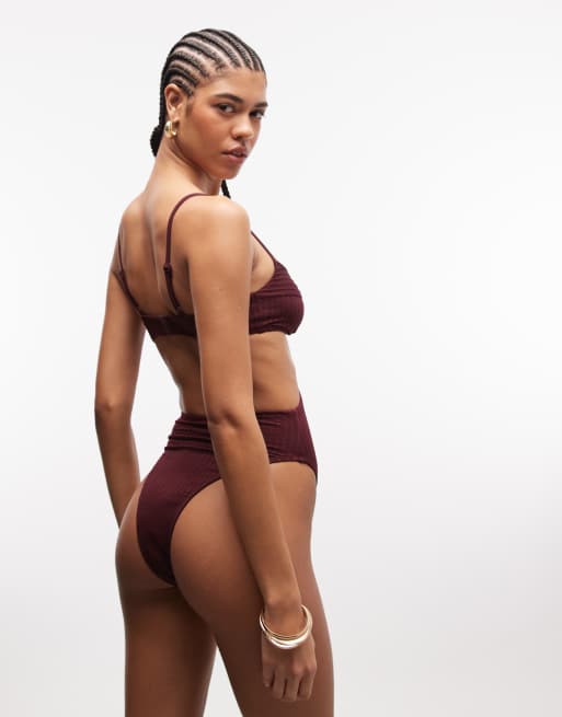 ASOS DESIGN Rory spliced rib v wire swimsuit in berry, 4 of 4
