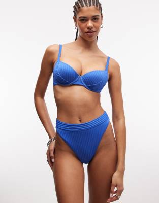Asos Design Rory Spliced Ribbed High Waist High Leg Bikini Bottom In Multi