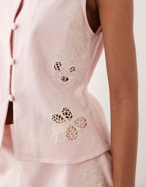 ASOS DESIGN – Rosa, ärmlös jeanstopp med utskurna detaljer, 3 av 4