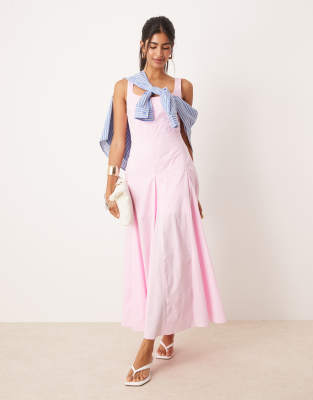 ASOS DESIGN – Rosa, ärmlös midiklänning med markerad midja - view 1