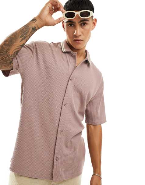 ASOS DESIGN – Rosa avslappnad pikétröja med knäppning - view 1
