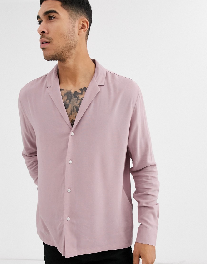 ASOS DESIGN – Rosa, avslappnad viskosskjorta med djup halsringning och platt krage