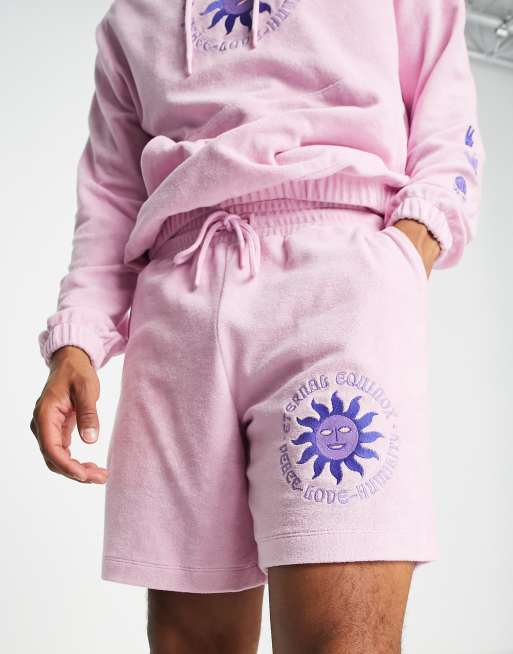 ASOS DESIGN – Rosa, avslappnade shorts i frotté med broderade detaljer, 4 av 4