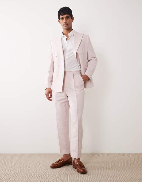 ASOS DESIGN – Rosa, avsmalnande kostymbyxor i linnerikt tyg med avslappnad passform, del av kostym - view 1