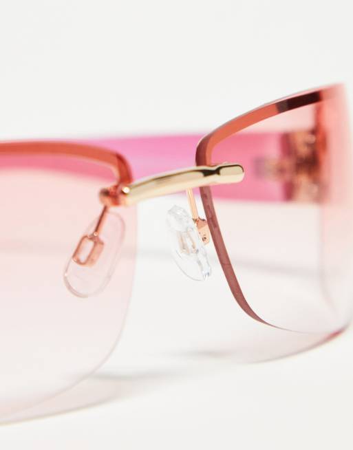 ASOS DESIGN – Rosa båglösa solglasögon i omslutande 90-talsstil , 4 av 4