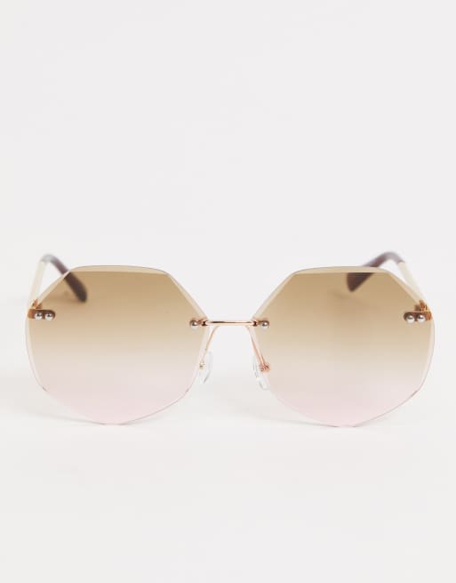 ASOS DESIGN – Rosa, båglösa solglasögon i oversize och 70-talsstil med tonade glas, 3 av 4