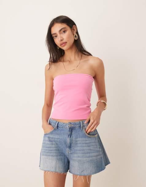 ASOS DESIGN – Rosa bandeautopp i bomull och lång modell - view 1