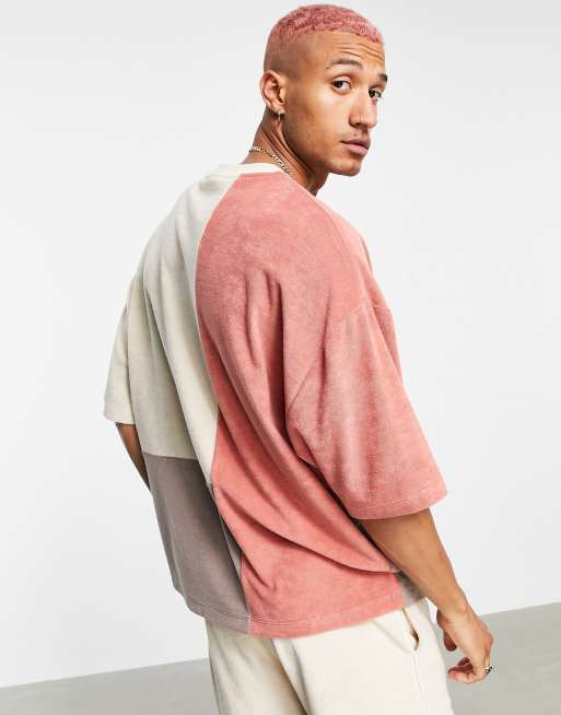 ASOS DESIGN – Rosa, beige och blockfärgad t-shirt i frotté och oversize, 2 av 4
