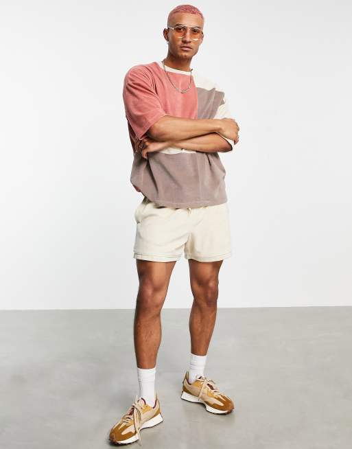ASOS DESIGN – Rosa, beige och blockfärgad t-shirt i frotté och oversize, 4 av 4