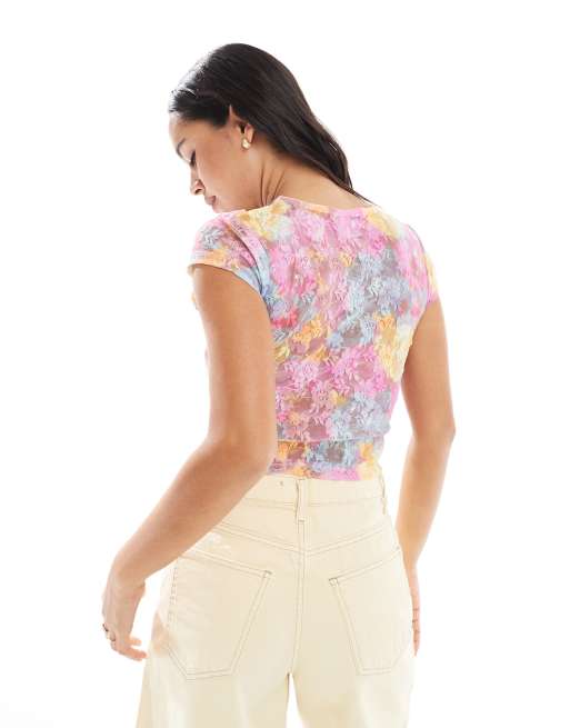 ASOS DESIGN – Rosa, blommig topp i skir spets med korta ärmar, del av set, 2 av 4