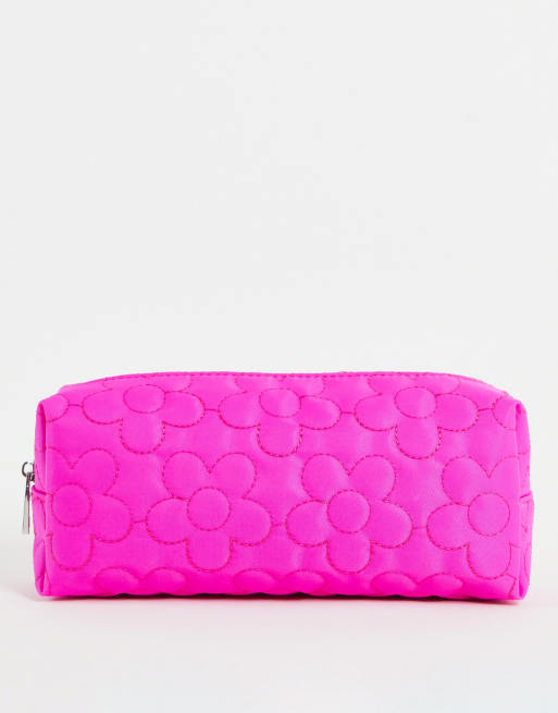 ASOS DESIGN – Rosa, blommigt quiltat pennskrin i nylon