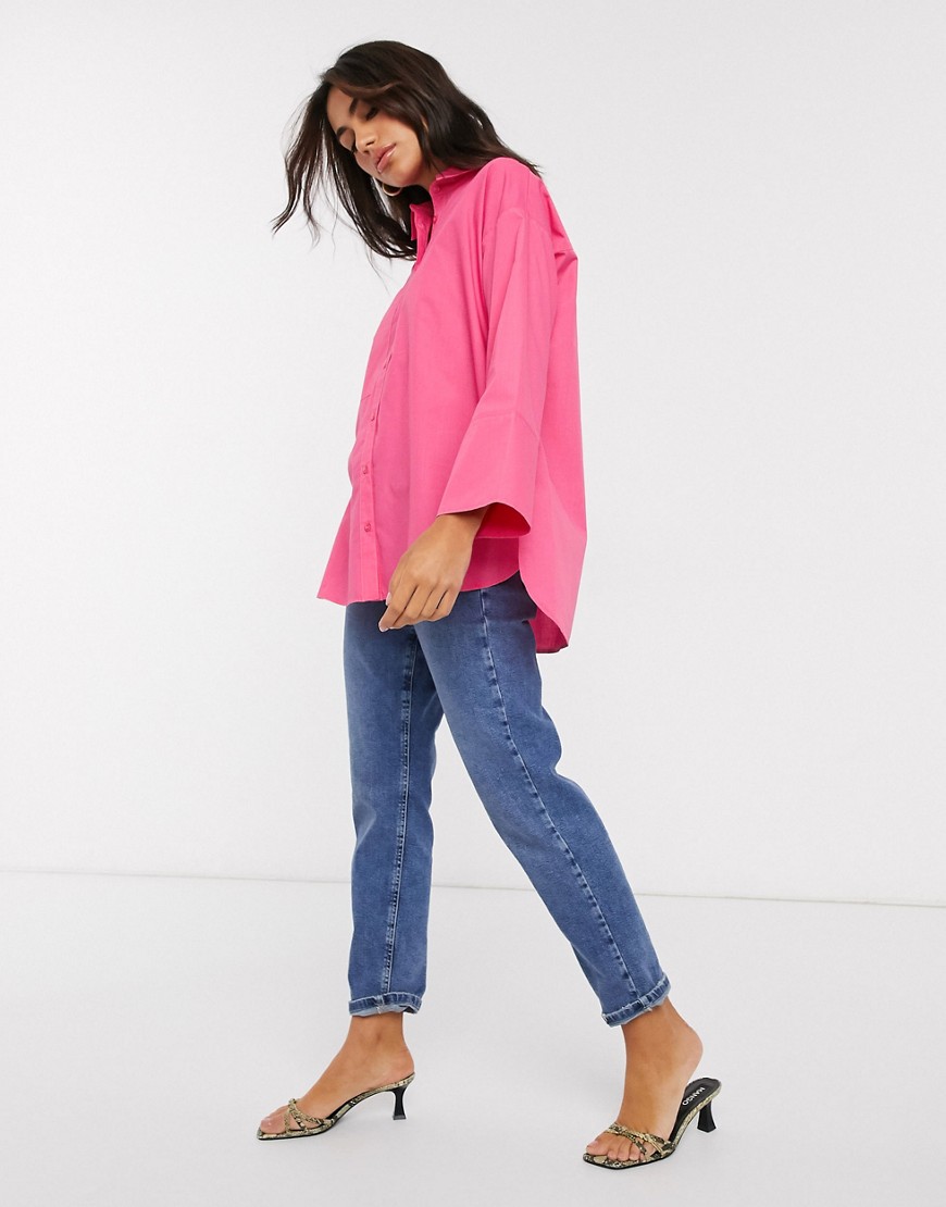 ASOS DESIGN – Rosa bomullsskjorta i oversize-modell med lång ärm