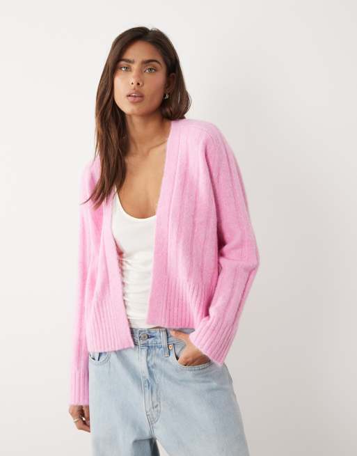 ASOS DESIGN – Rosa, bredribbad kofta utan knäppning, 2 av 4