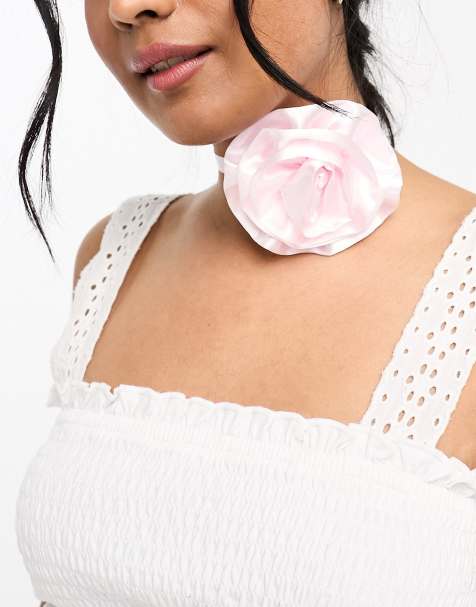 ASOS DESIGN – Rosa choker-halsband med corsage och band - view 1