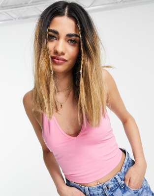 ASOS DESIGN – Rosa crop top med halterneck | ASOS
