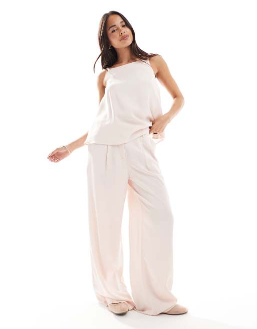 ASOS DESIGN – Rosa, figursydda, avslappnade byxor med raka ben, del av set