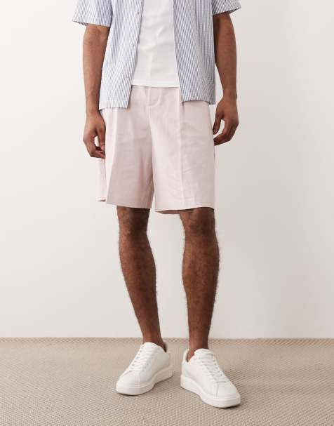 ASOS DESIGN – Rosa, figursydda bermudashorts i linnerikt tyg - view 1