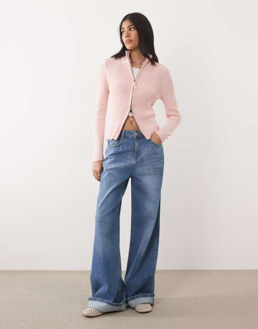 ASOS DESIGN – Rosa finstickad topp med ståkrage och dragkedja, 2 av 4