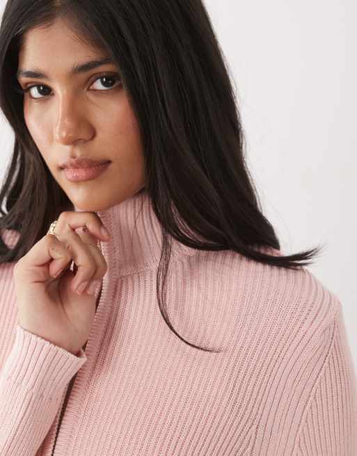 ASOS DESIGN – Rosa finstickad topp med ståkrage och dragkedja, 3 av 4