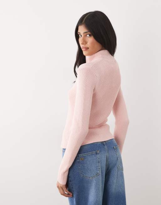 ASOS DESIGN – Rosa finstickad topp med ståkrage och dragkedja, 4 av 4