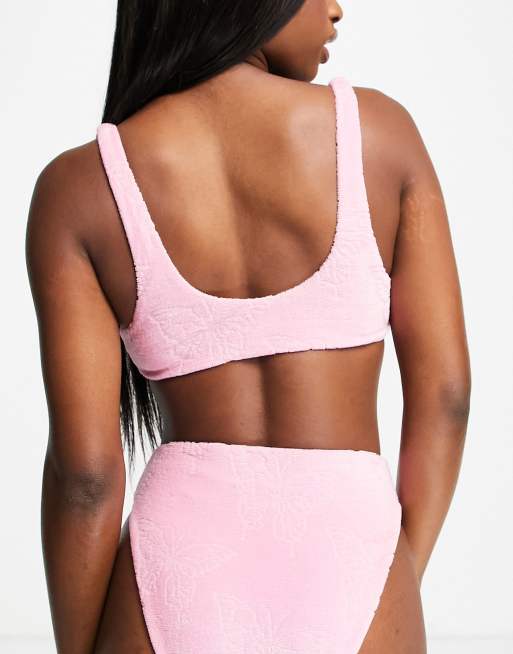 ASOS DESIGN – Rosa fjärilsmönstrad bikiniöverdel i frotté, 2 av 4