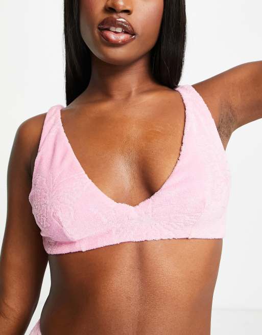 ASOS DESIGN – Rosa fjärilsmönstrad bikiniöverdel i frotté, 3 av 4