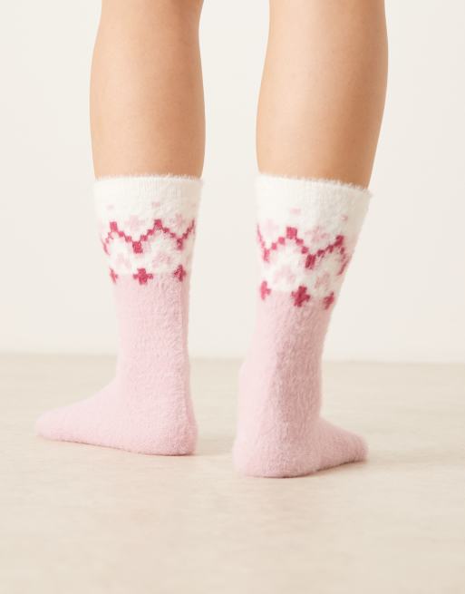 ASOS DESIGN – Rosa, flerfärgade, superfluffiga, fairislemönstrade strumpor, 3 av 3