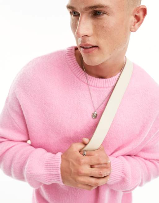 ASOS DESIGN – Rosa, fluffig, stickad tröja i oversize med rund halsringning, 3 av 4