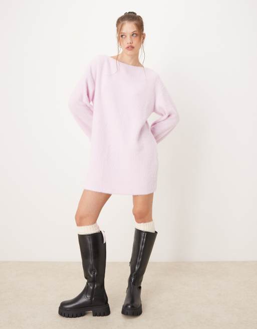 ASOS DESIGN – Rosa, fluffig, supermjuk och slouchy tröjklänning i minilängd, 3 av 4