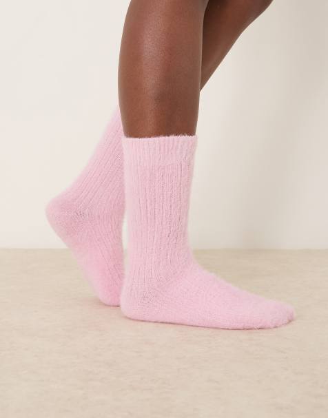 ASOS DESIGN – Rosa, fluffiga strumpor med fransig design - view 1