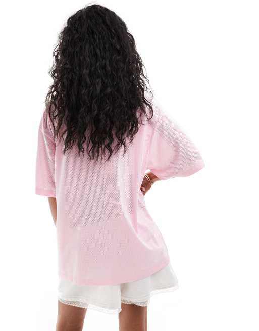 ASOS DESIGN – Rosa fotbollströja i oversize med v-ringning och spetsnummer, 4 av 4
