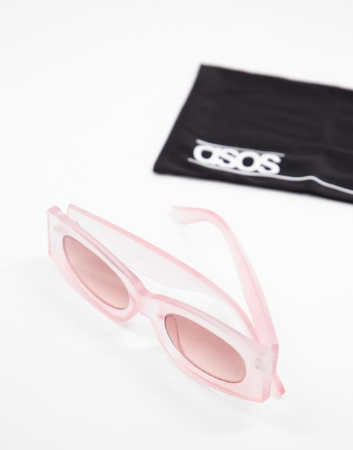 ASOS DESIGN – Rosa fyrkantiga solglasögon med ljusrosa glas, 2 av 4