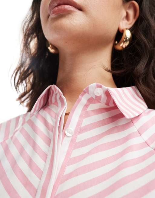 ASOS DESIGN – Rosa gestreifte Hemdbluse mit gespleißtem Detail und voluminöser Schulterpartie, 3 von 4
