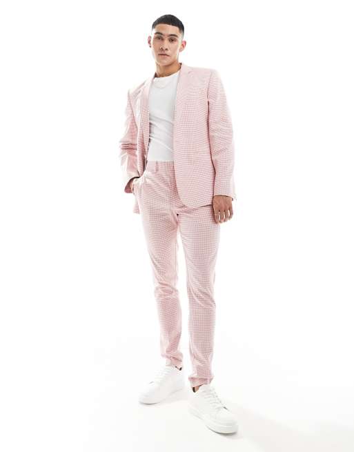 ASOS DESIGN – Rosa, ginghamrutig kostymbyxor med smal passform