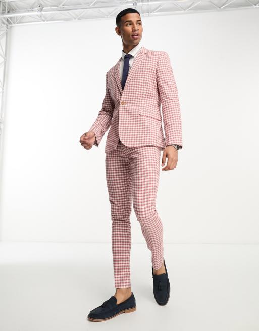 ASOS DESIGN – Rosa, ginghamrutig, skinny kavaj i linnemix, del av kostym, 4 av 5